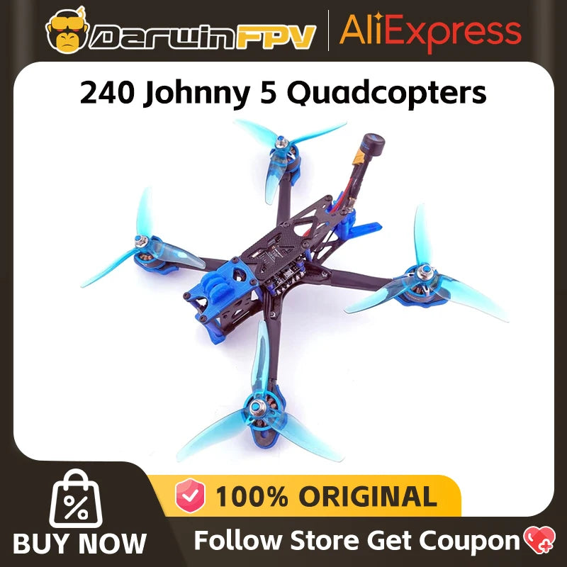 2022 DarwinFPV Darwin240 FPV Drone PNP Johnny 5 Quadcopters 5Inch 240mm F4 FC 50A ESC 5.8G VTX 1500TVL Camera 2207 2400KV Motor