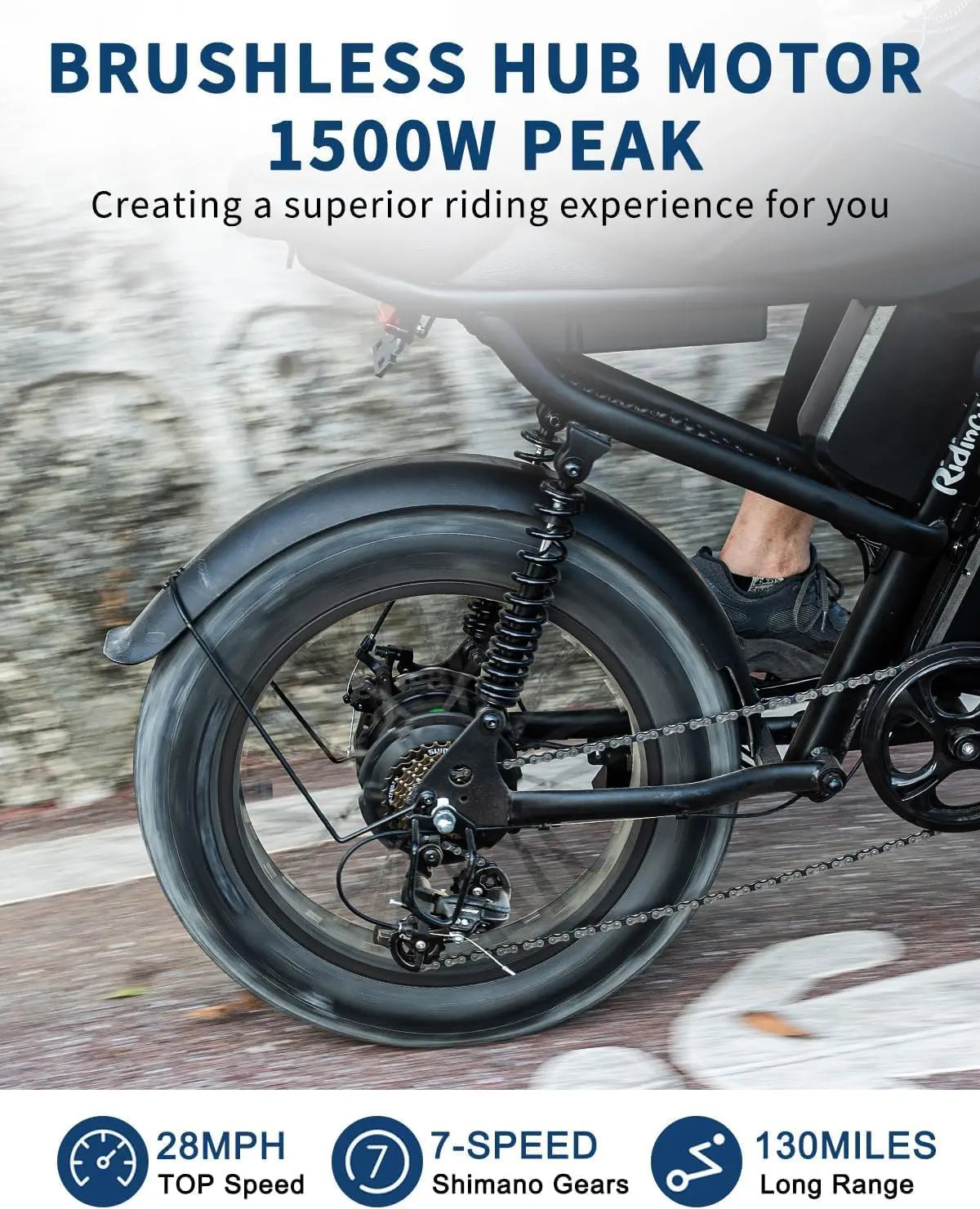 31.2AH Moped Style Ebike for Adults 1500W, Max 31MPH & 70-150 Miles, Long Seat Electric Dirt Bike with 20" Fat Tire, Full Suspen