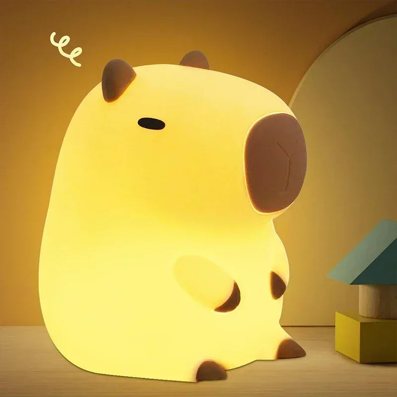 Capybara Night Light for Kid Silicone Baby Nursery Lamp Dimmable Squishy Touch Bedside Lamps Adorable Rechargeable Animal Lights