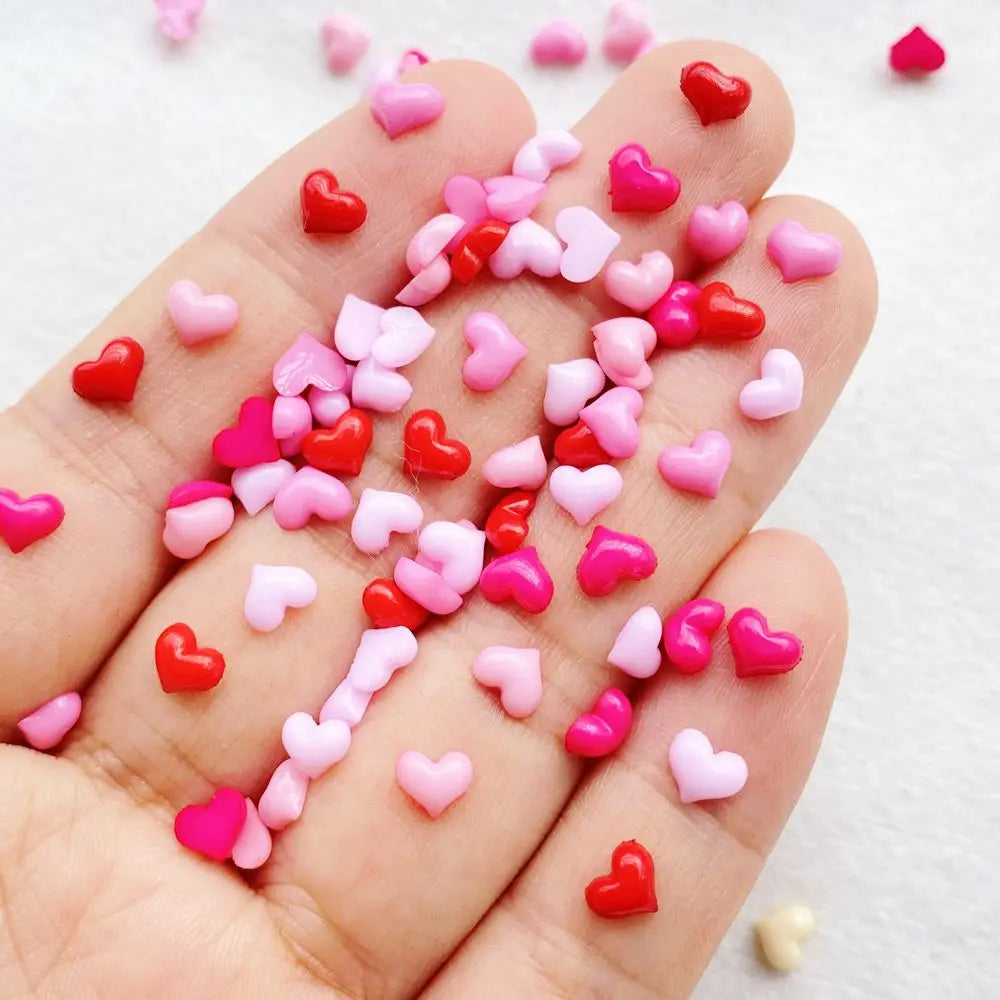 200Pcs Cute Resin Mini heart-shaped design Flat Back Ornament Jewelry Making Manicure Hairwear Accessorie