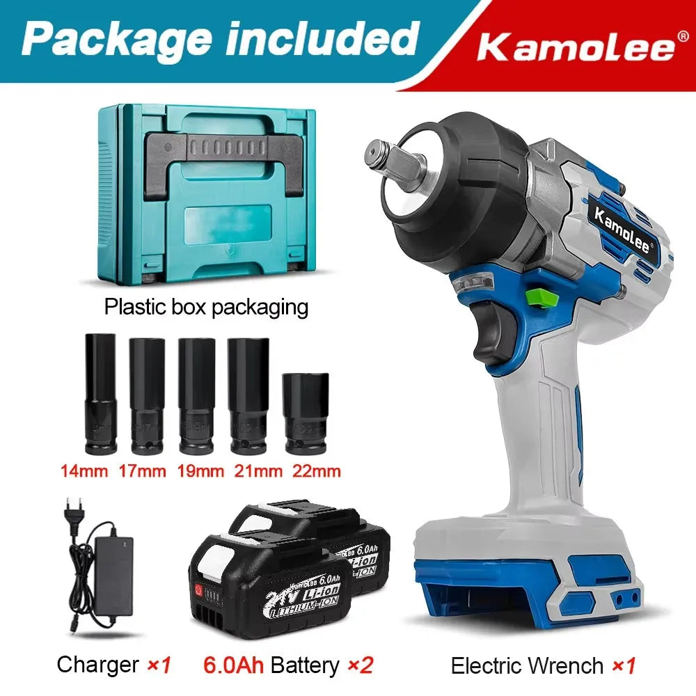 Kamolee 3100NM High Torque Wireless Charging Wrench 1/2 Inch 21V-24V Brushless Electric Impact Wrench Repair Power Tool Set