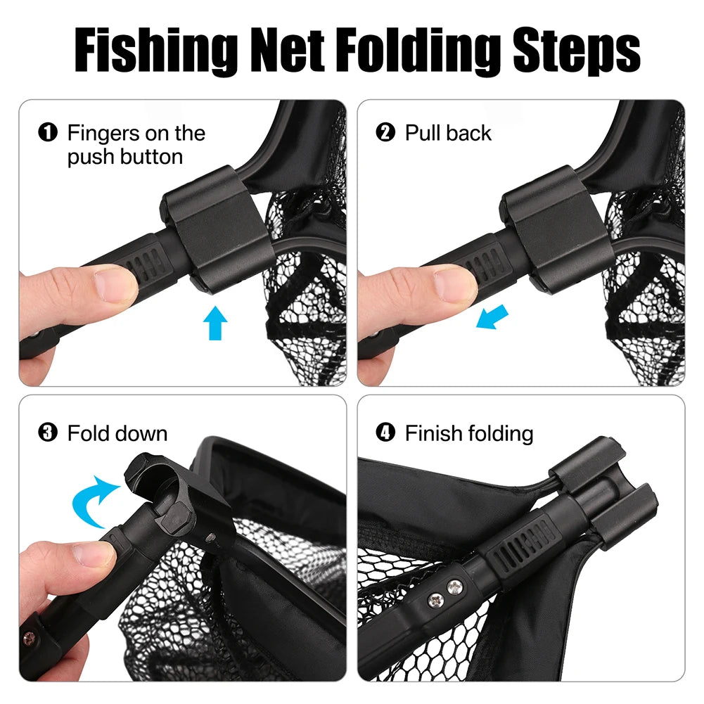 Floating Fishing Net Foldable Landing Net Easy Catch&amp;Release with Telescopic Pole Rubber Coated Fish Net for Saltwater Freshwate