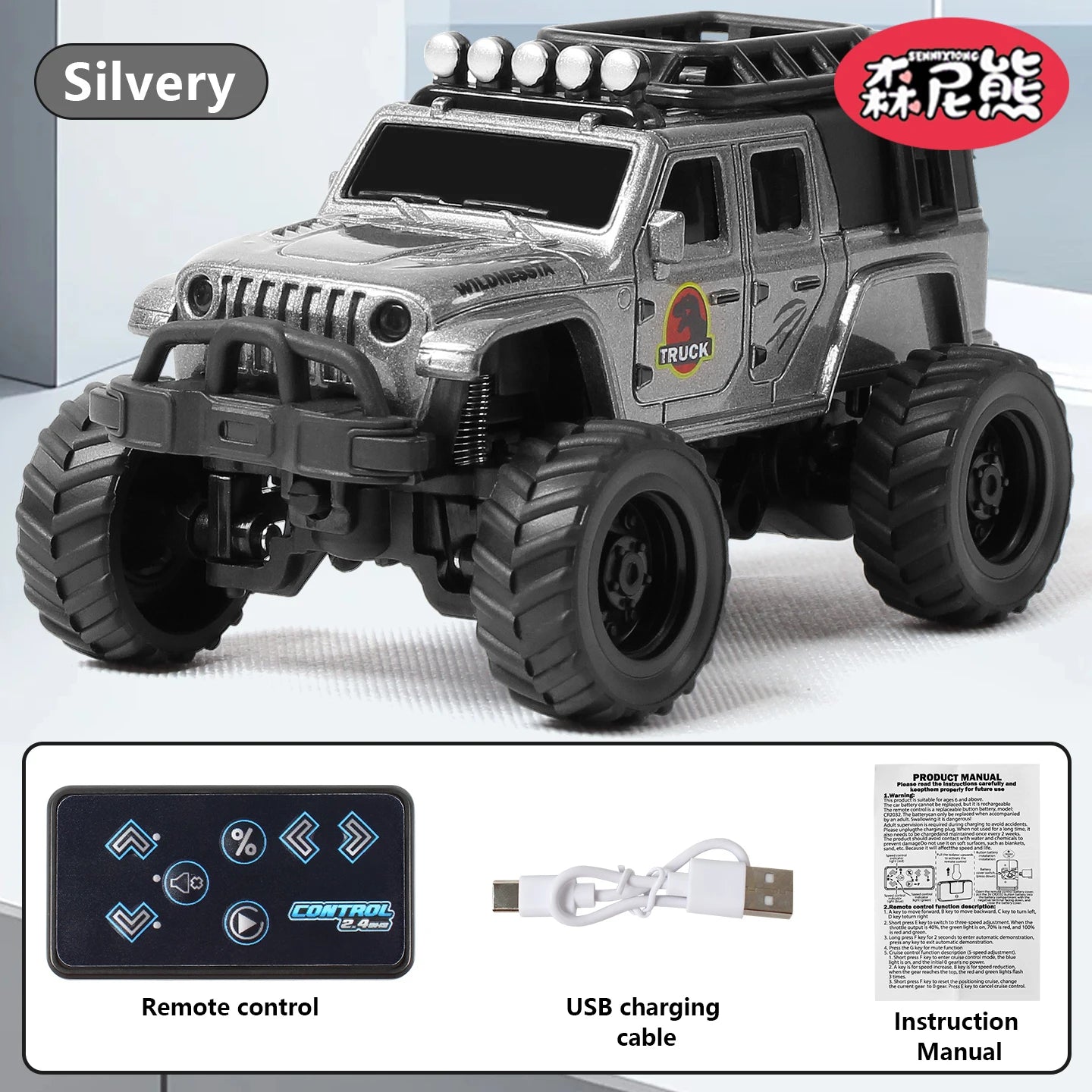 SENNIXIONG 1:64 MINI Alloy Electric Remote Control All Terrain Vehicle Light Climbing Truck Toy for Children Gift