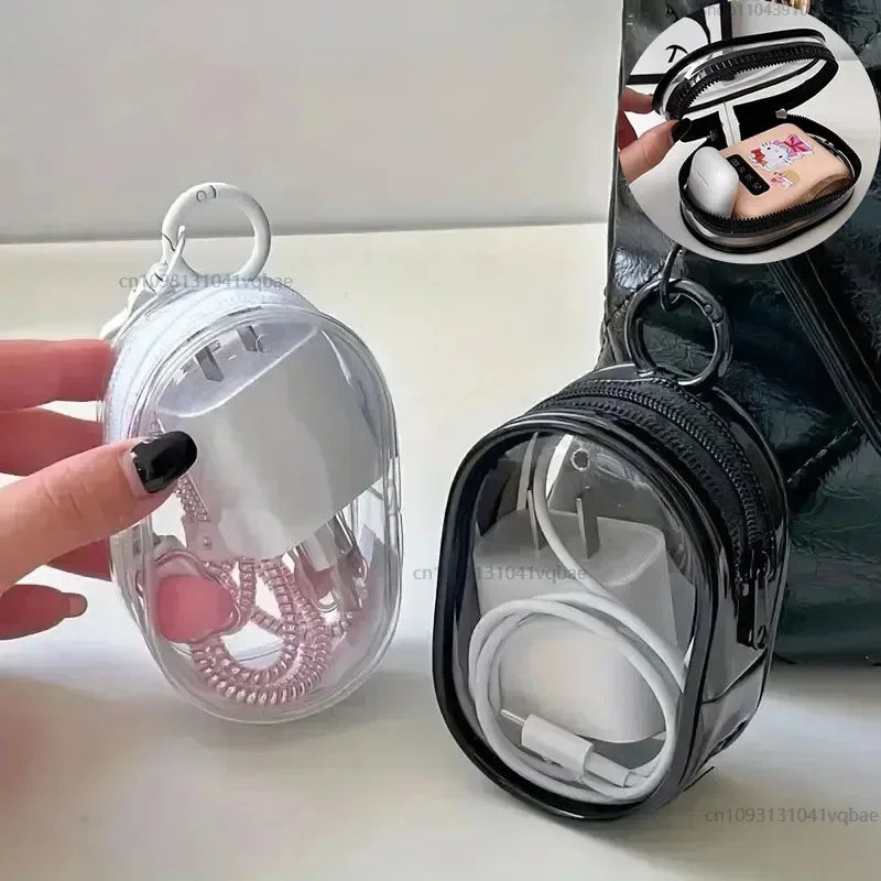 Portable Mini Clear Zipper Storage Bag Keychain Box Organizer For Earphones Chargers Gift Bag Transparent Organizer Bag