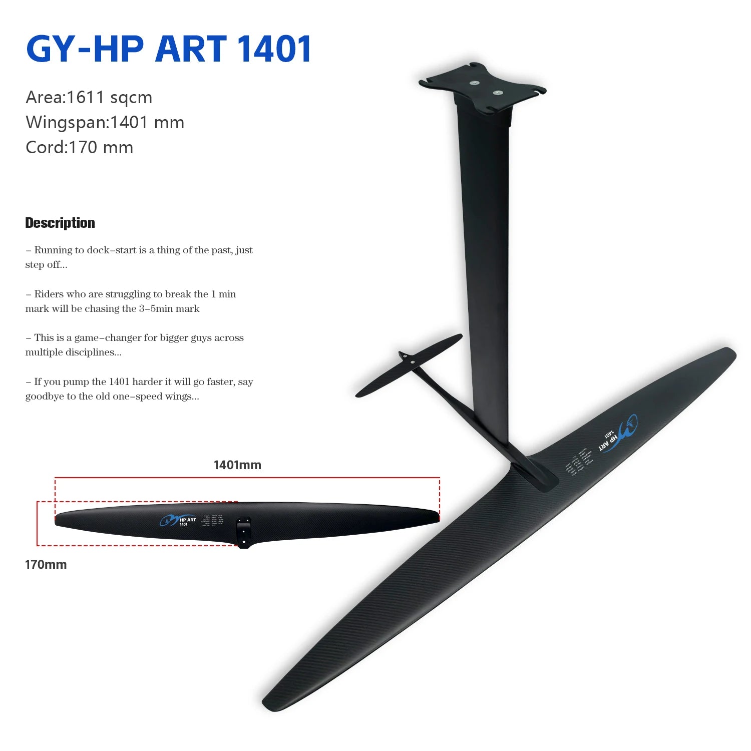 ART Series Unpowered Hydrofoil GY-1401 1611sqcm High Endurance Carbon Fiber Material Advanced No Logo Hydrofoil Surfing
