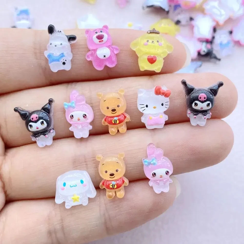 50 pcs Hars Mini Cartoon Animals Cats, Puppies, Rabbits Steentjes Beeldjes Nail Art Haarspeld Diy Plakboek Accessoires Ambachten