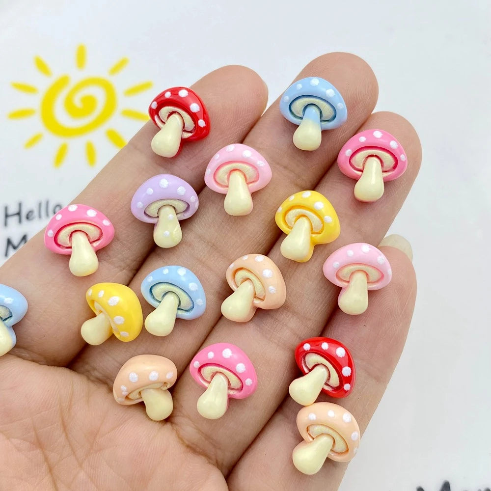 30Pcs New Cute Resin Small Mushroom  Flat Back Ornament Jewelry Making Manicure Hairwear Accessorie