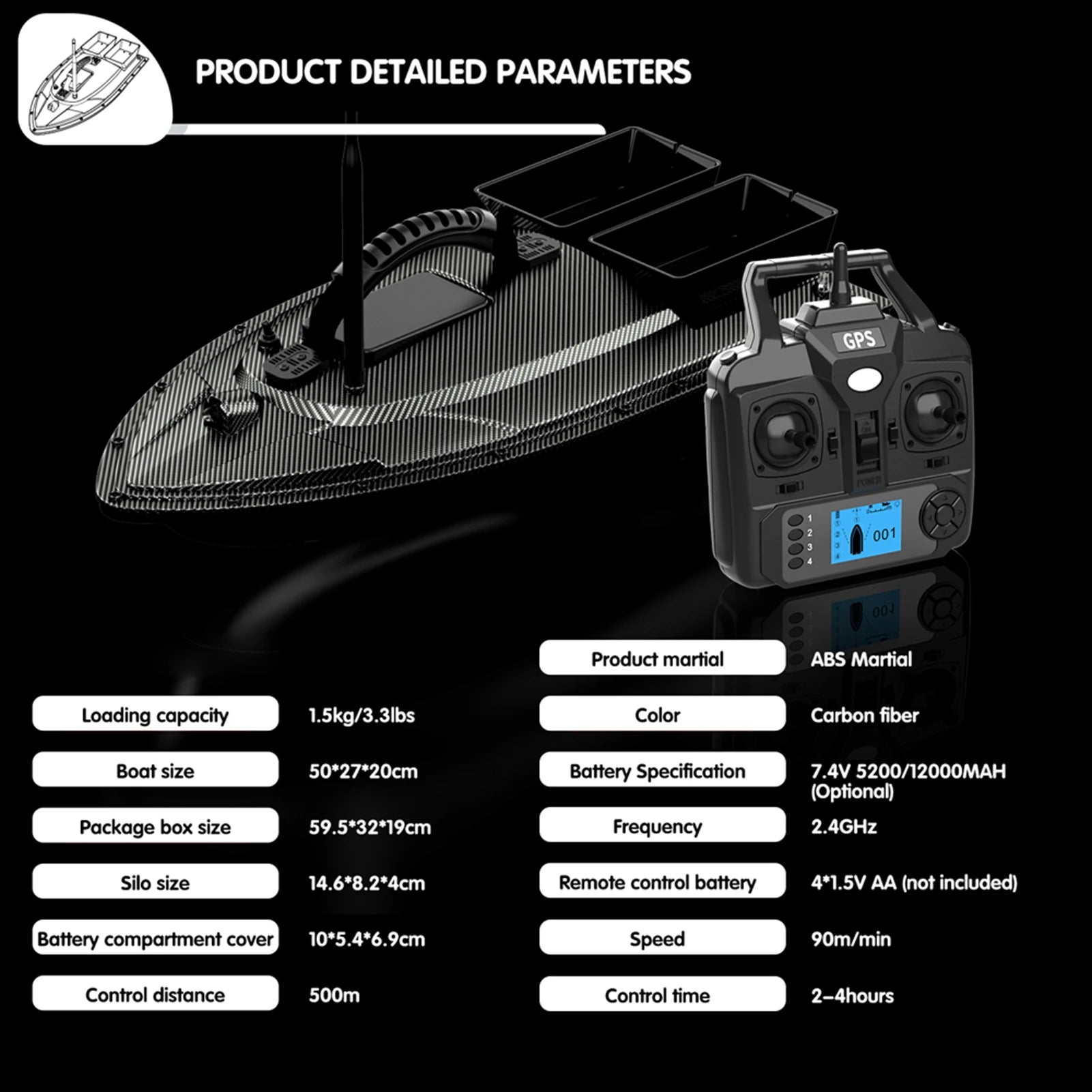 RC Bait Boat 500 Meters GPS 40 Point Positioning 2 Hoppers 1.5KG Automatic Return Fishing Bait Boat Remote control bait boat