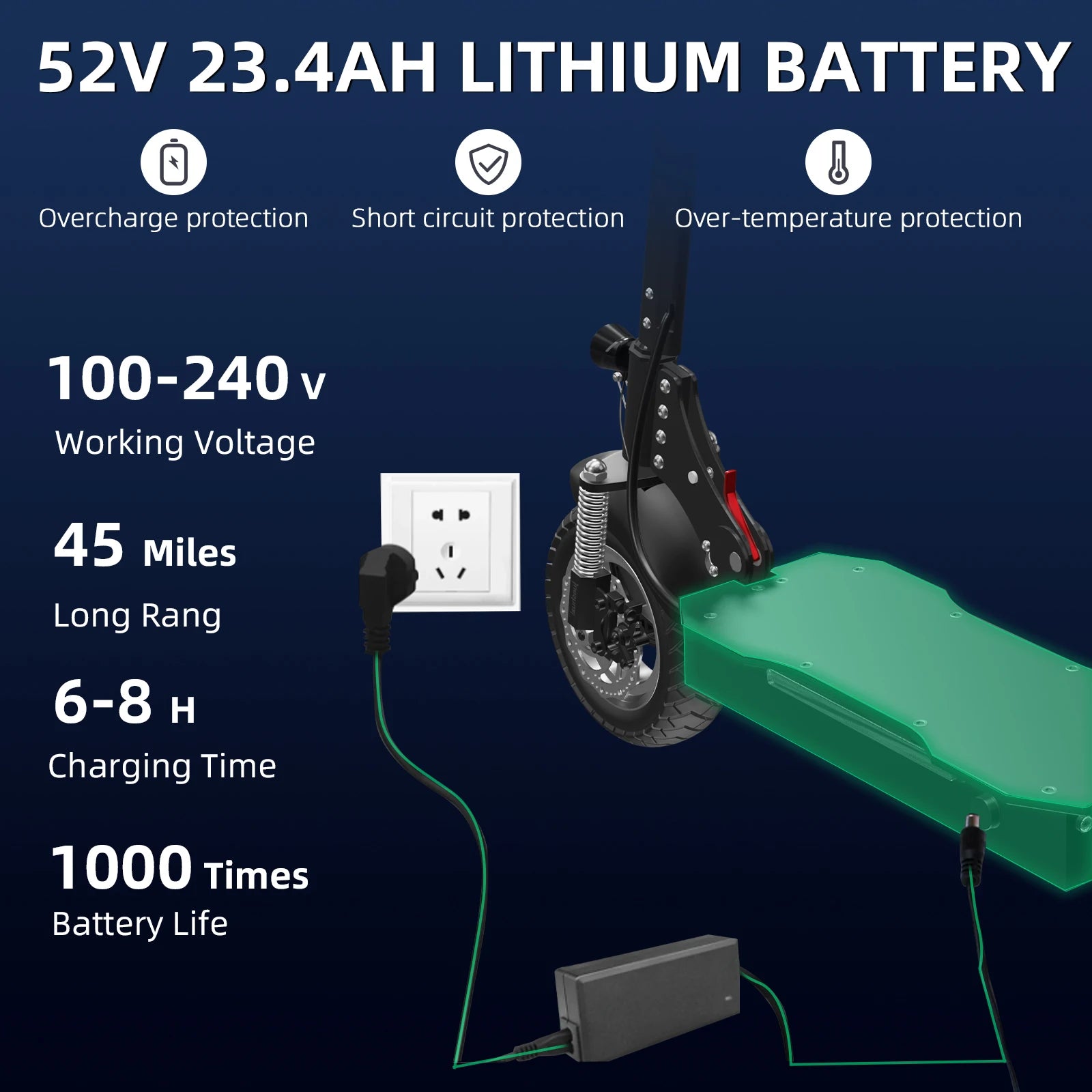 2500W 52V 20Ah Electric Scooter Double Shock Absorption trottinettes électriques 3 Speed Gears Commuter Scooter 70-80KM Range