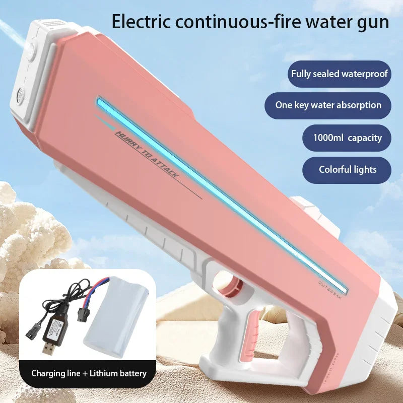 Big Capacity Electric Water Gun Automatic With LED Spray Blaster Shooting Water Pistol Gun Summer Pool Outdoor Toys for Kids Boy