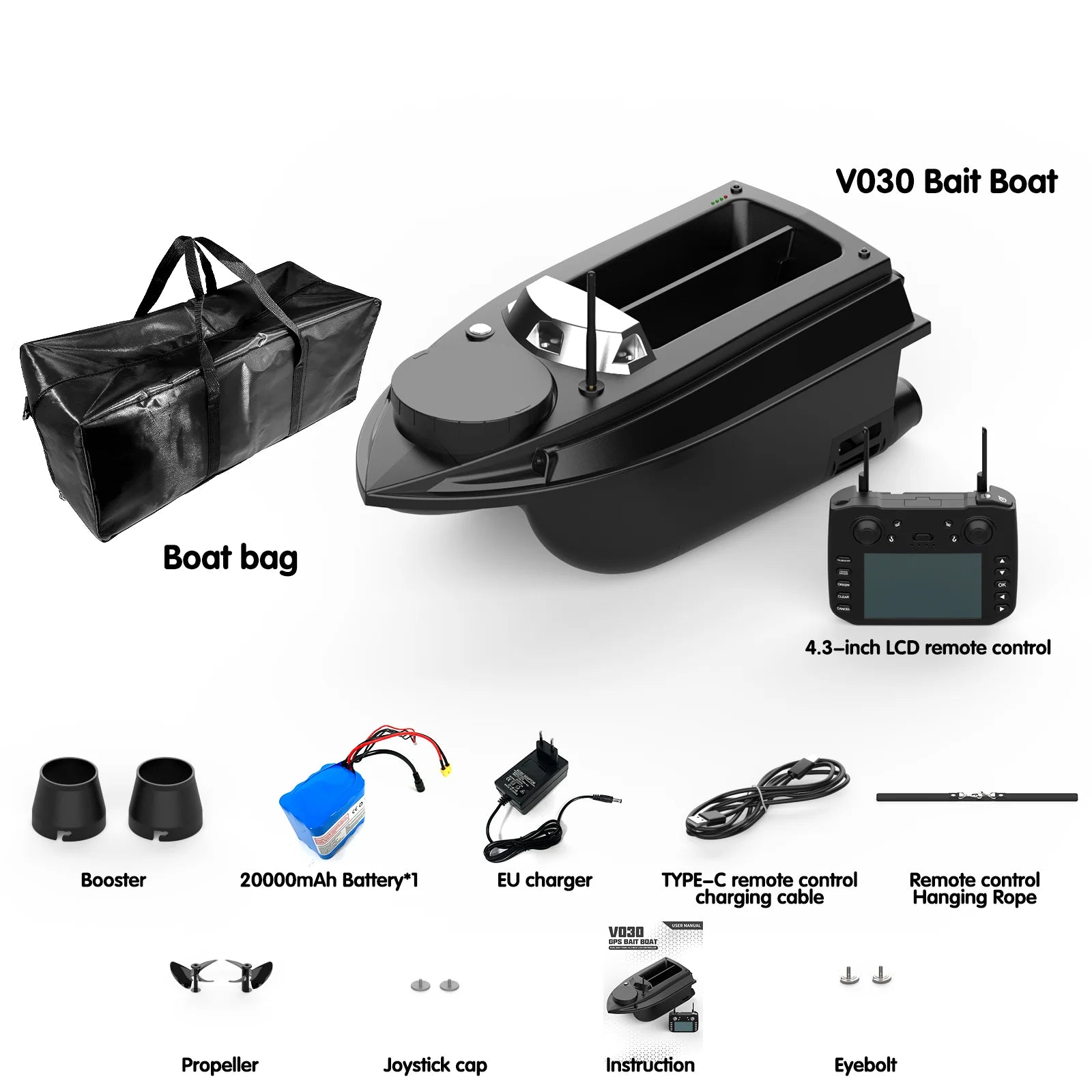 Flytec Official Store V030 12V High Speed ​​800m Autopilot 180 Points GPS Boat Fish Finder Sonar 3KG Bait Load RC Boat For Fishing