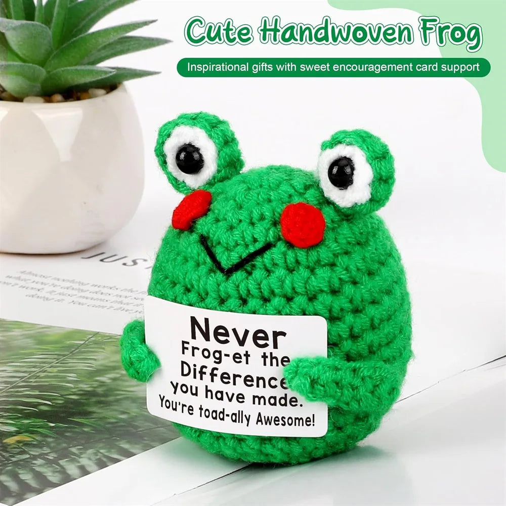 Positive Energy Pocket Hug Crochet Doll, Mini Handmade Knitted Plush Potato Turtle Vegetable Duck Funny Support Gift with Card