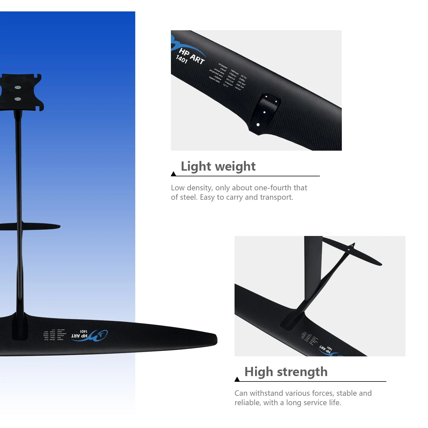 ART Series Unpowered Hydrofoil GY-1401 1611sqcm High Endurance Carbon Fiber Material Advanced No Logo Hydrofoil Surfing