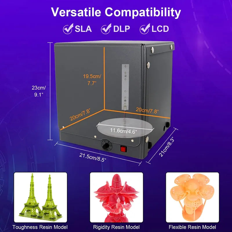 UV Resin Curing Light Box for LCD SLA DLP 3D Printer Model with Electric 360°Turntable, Adjustable Timer, Intelligent Protection
