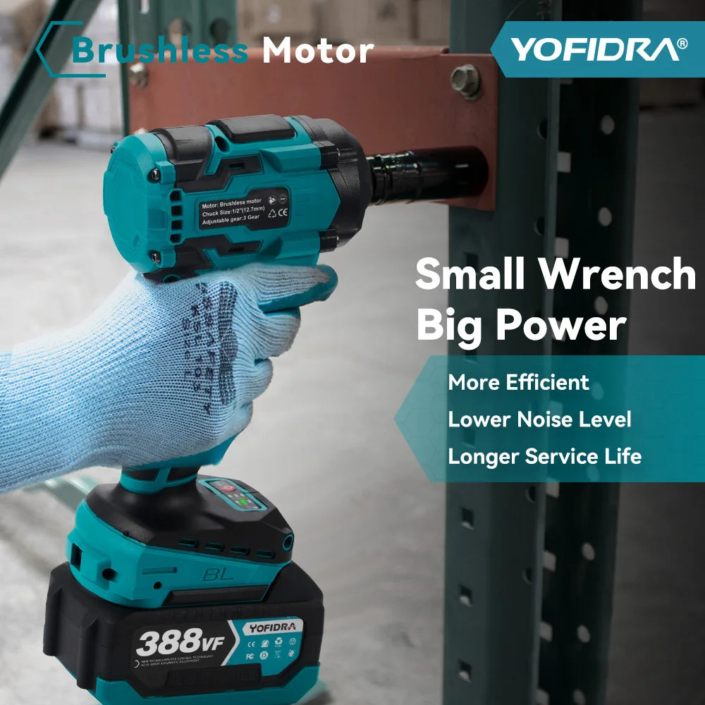 YOFIDRA 1/2" 1000N.M Brushless Electric Impact Wrench Handheld Cordless Car Screwdriver Drill Socket Set For Makita Battery Pin