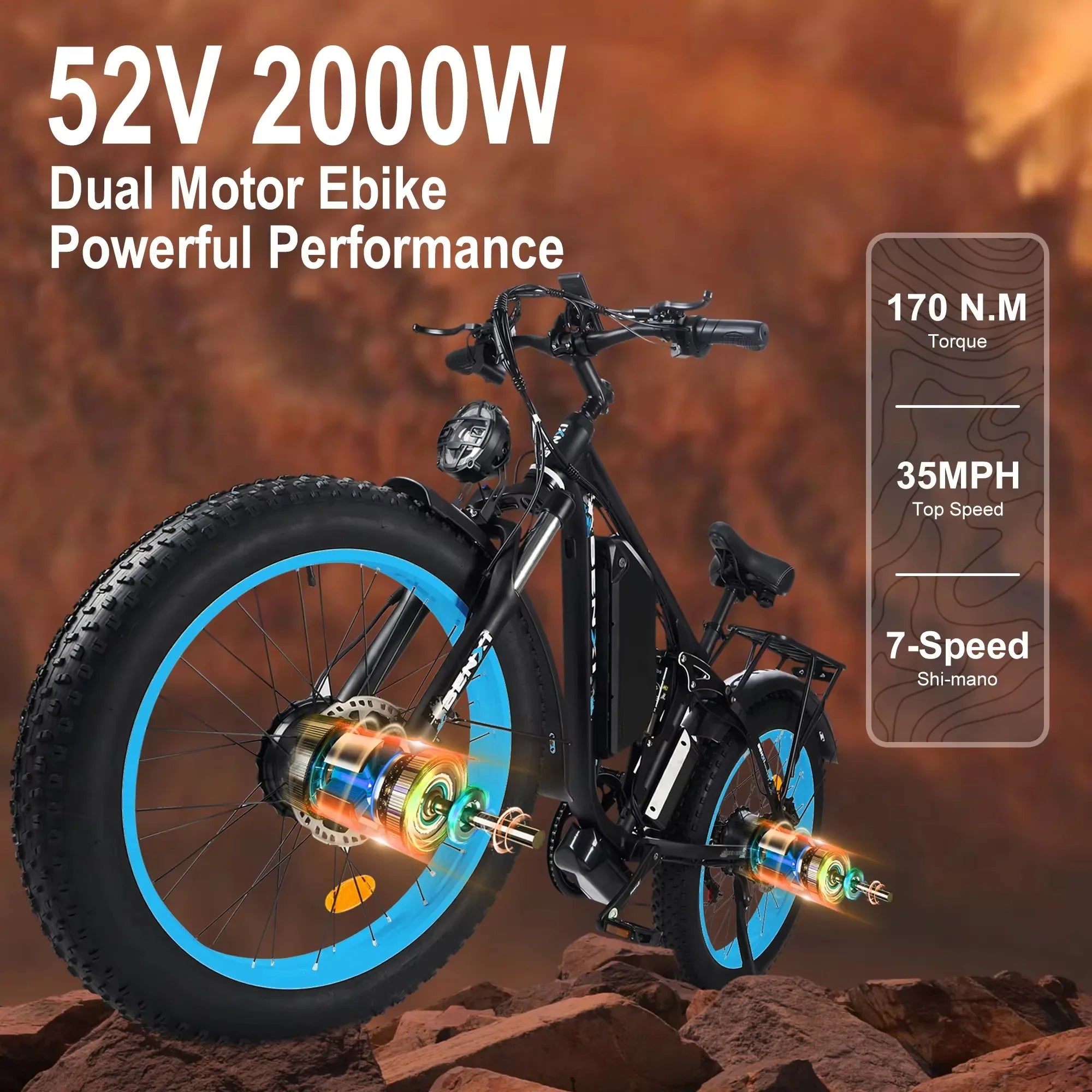 2025 New 24 Electric Bike 24 4.0'' Fat Tires 2000W Brushless Motor 55km h Max Speed 48V 23Ah Battery E-BIKE Electric Bicycle