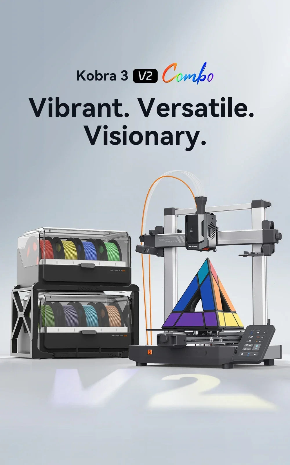 ANYCUBIC Kobra 3 V2 Combo 8 Color FDM 3D Printer 600mm/s Fast Speed Active Filament Drying Auto Leveling 255*255*260mm Size