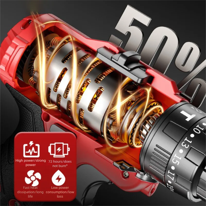 Multifunctional Powerful Electric Drill Rechargeable Cordless Electric Screwdriver Dual Speed ​​Impact Drill Power Tool Set