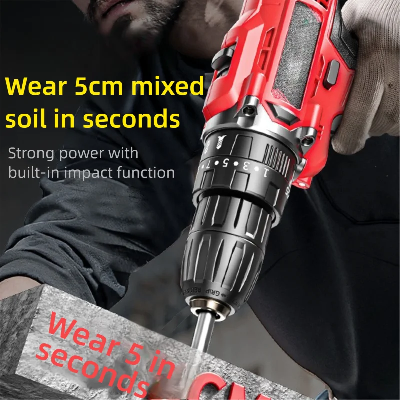 Multifunctional Powerful Electric Drill Rechargeable Cordless Electric Screwdriver Dual Speed ​​Impact Drill Power Tool Set