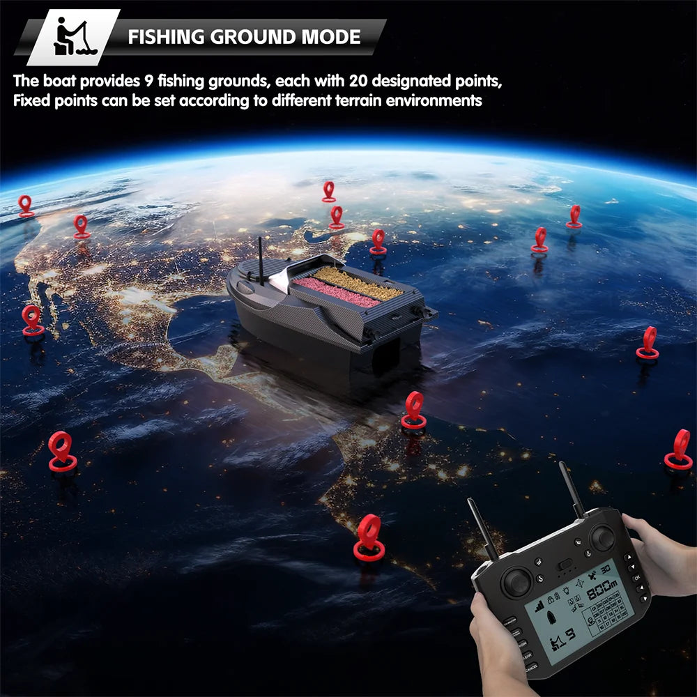Flytec Official Store V080 Sonar GPS Bait Boat 12V 3KG 800M 180Points Auto Cruise Feeding Trawler RC Bait Boat with Fishfinder