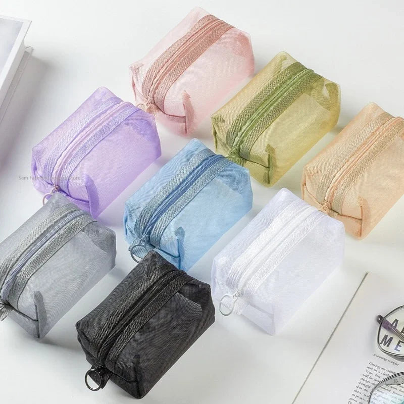 Multipurpose Breathable Square Mesh Storage Pouch Lightweight Mini Wash Bag Mini Zipper Coin Purse Large Capacity Coin Purse