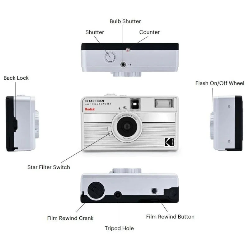 2025 New KODAK EKTAR H35 H35N Half Frame Camera 35mm Film Camera Reusable Film Camera With Flash Film Camera Optional Film