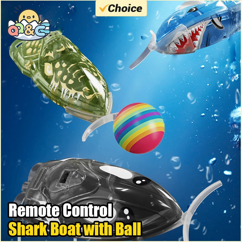 Rc Stunt Ship with Ball RC Shark Toy 2.4G Water Playing Remote Control Boat High Speed ​​Pushing Play Toys for Boys Kid Xmas Gifts
