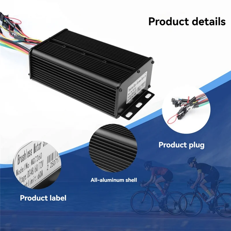 ABHT-Ebike E-Scooter Compatible 48V 52V 60V 72V 80A 1000W 3000W E-Bike Controller Three Mode Sine Wave For Electric Bicycle