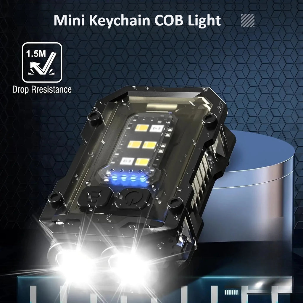 High Power EDC Keychain USB Rechargeable LED Flashlight Tactical Self Defense Torch COB Side Light Waterproof Camping Work Lamp