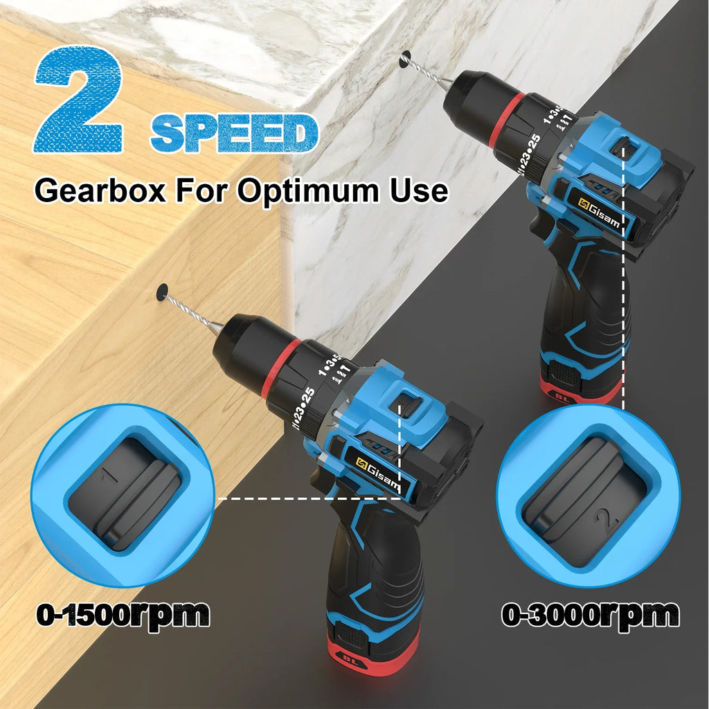 Gisam 95NM 25+3 Torque Brushless Electric Drill Protable Electric Screwdriver Metal Ratchet Chuck Cordless Drill DIY Power Tools