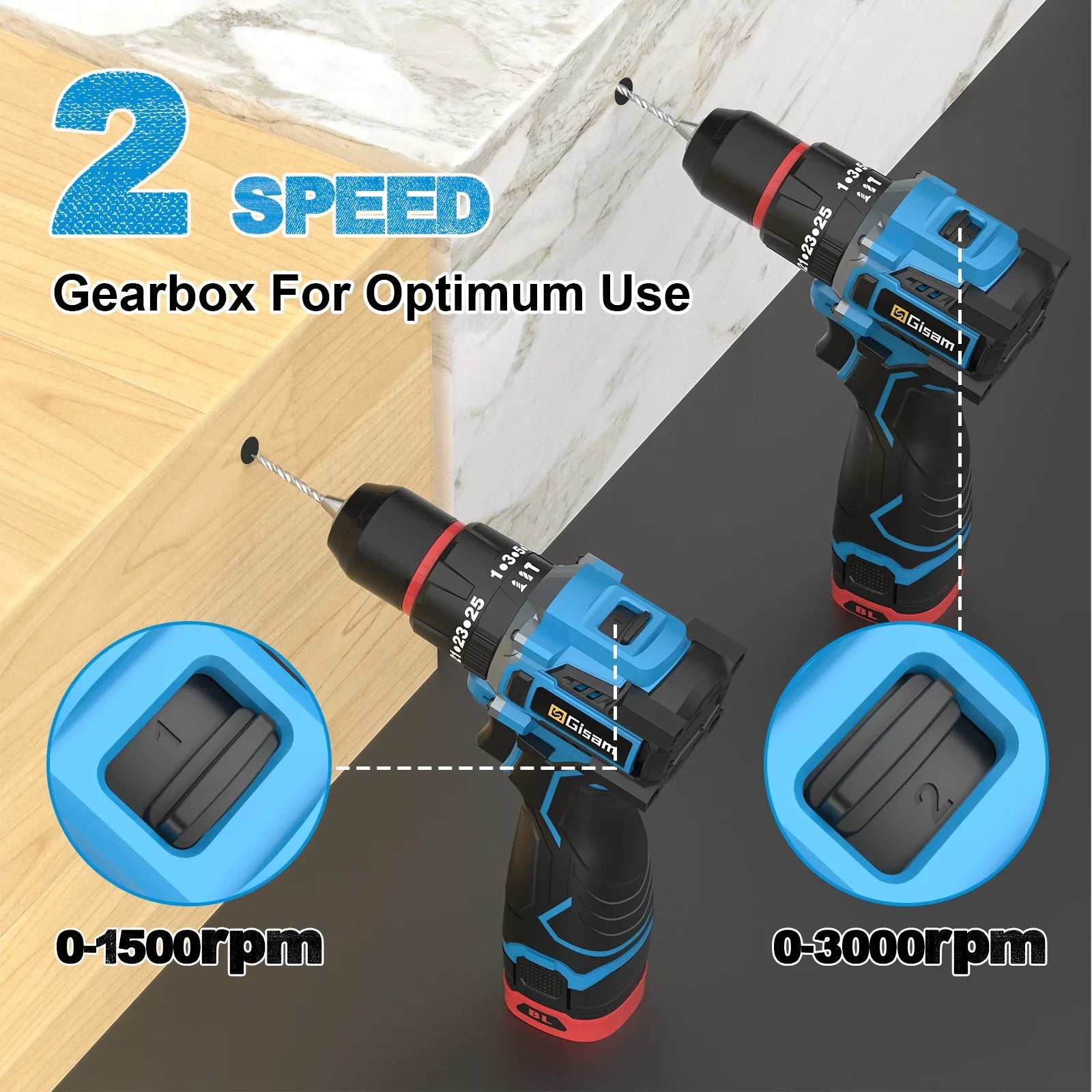 Gisam 95NM 25+3 Torque Brushless Electric Drill Protable Electric Screwdriver Metal Ratchet Chuck Cordless Drill DIY Power Tools