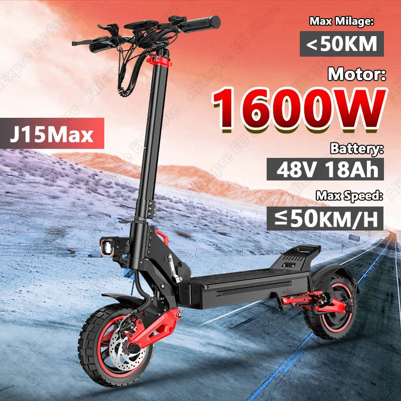 J15MAX Electric Scooter Adults 1600W Powerful Motor, 40-50 Max Range, Top 31 MPH, E Scooter W/Front/back Suspension for,10" Tire