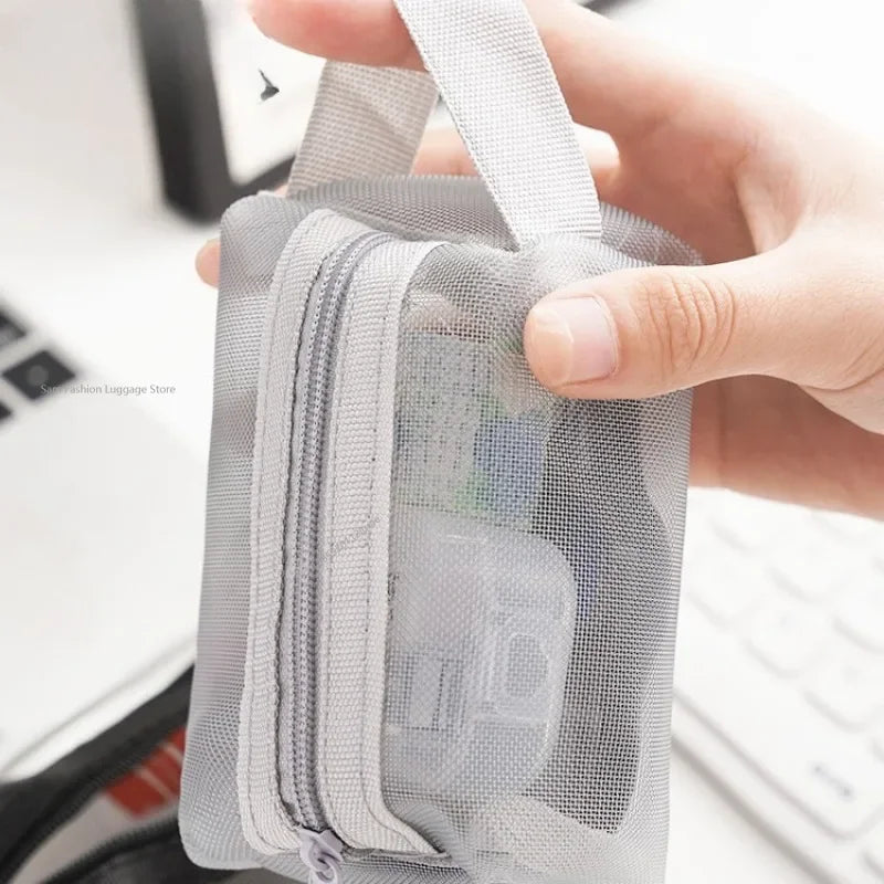 Multipurpose Breathable Square Mesh Storage Pouch Lightweight Mini Wash Bag Mini Zipper Coin Purse Large Capacity Coin Purse
