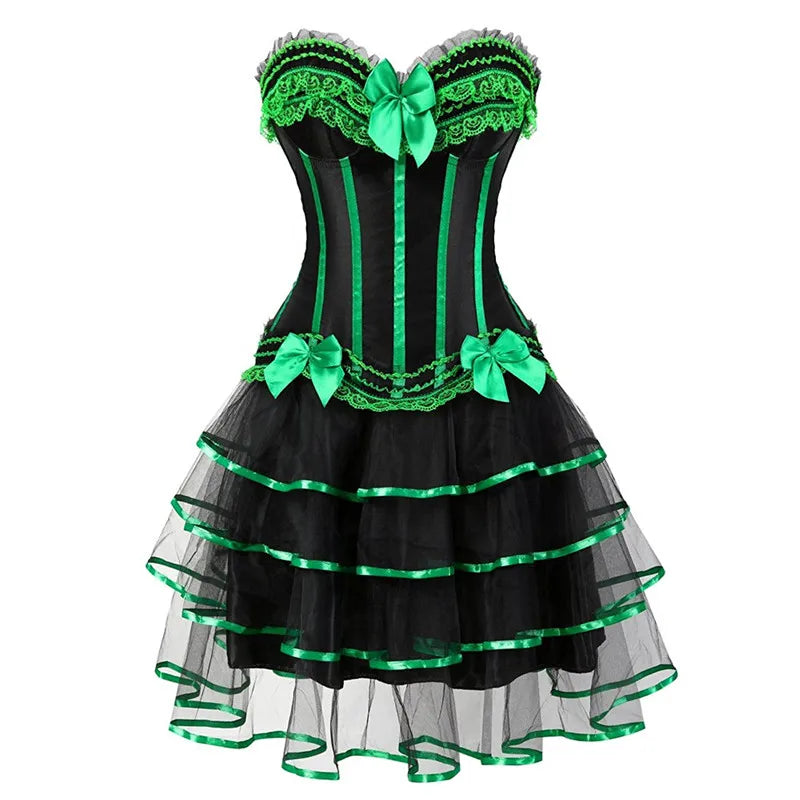 burlesque corset dress and skirt set costumes vintage striped floral lace dress corset bustier tank top for women plus size blue