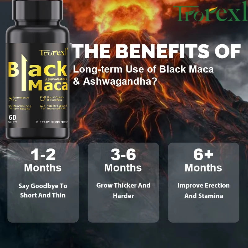 Organic Black Maca Pills 60 Tablets Men Enhancing Supplement Improve Size Endurance Promotes Healthy Energy