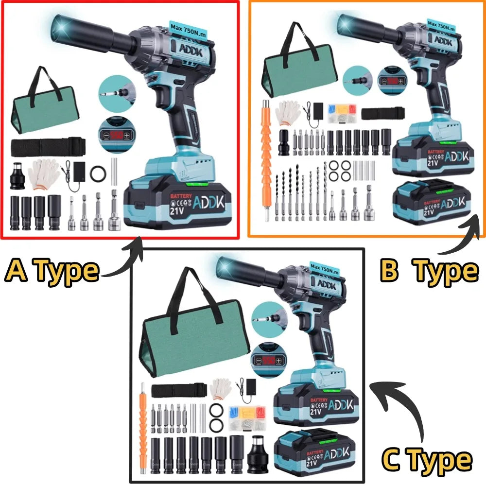 OBBGGNT 550N.m Cordless Impact Wrench,21V High Torque Brushless Impact Wrench,6 Speed Electric Tool Set with 4.0mAh Battery