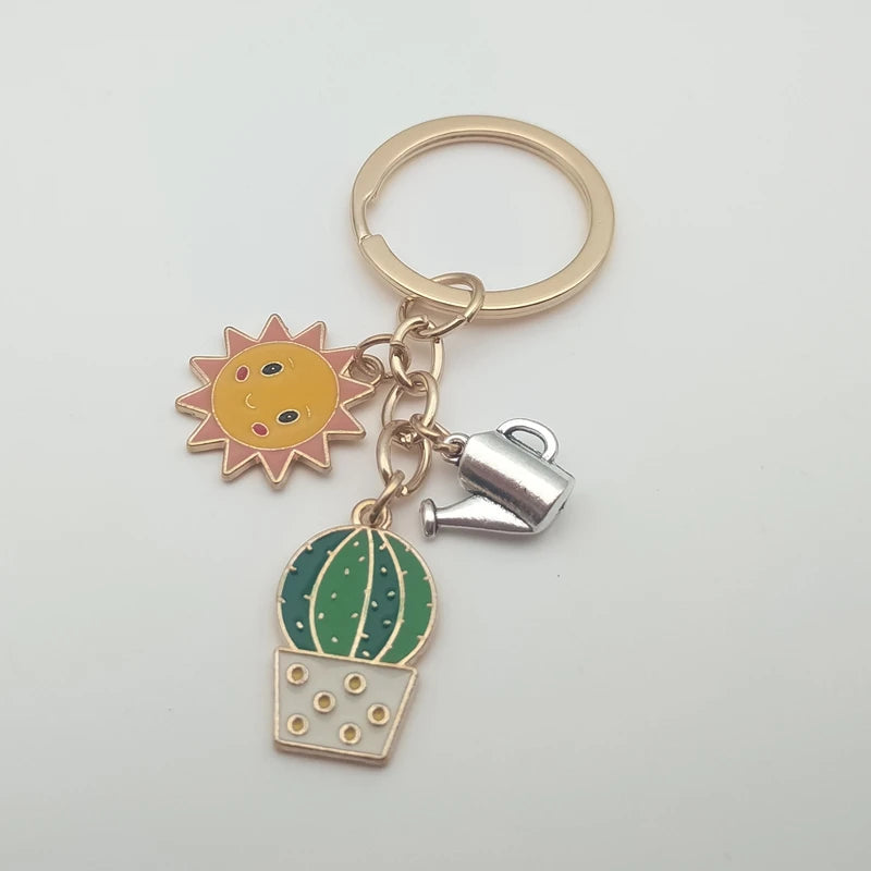 Cute Keychain Sunflower Cactus Keyring Alphabet Plant Keychain Desert Gift Ladies Men Bag Accessories DIY Handmade Jewelry