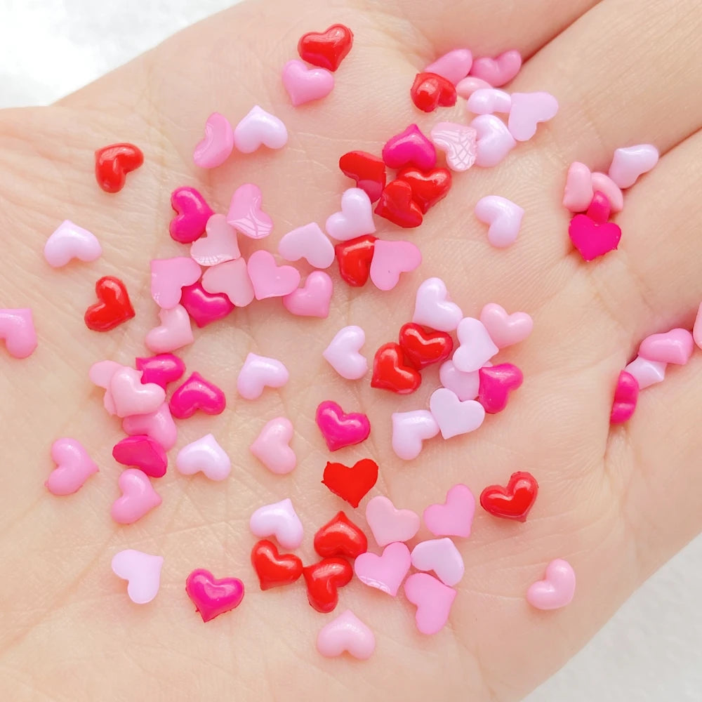200Pcs Cute Resin Mini heart-shaped design Flat Back Ornament Jewelry Making Manicure Hairwear Accessorie