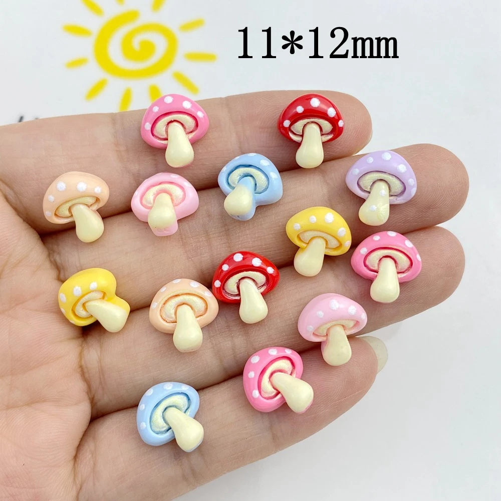 30Pcs New Cute Resin Small Mushroom  Flat Back Ornament Jewelry Making Manicure Hairwear Accessorie
