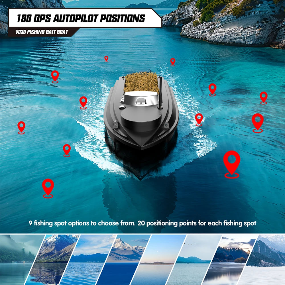 Flytec Official Store V030 12V High Speed ​​800m Autopilot 180 Points GPS Boat Fish Finder Sonar 3KG Bait Load RC Boat For Fishing