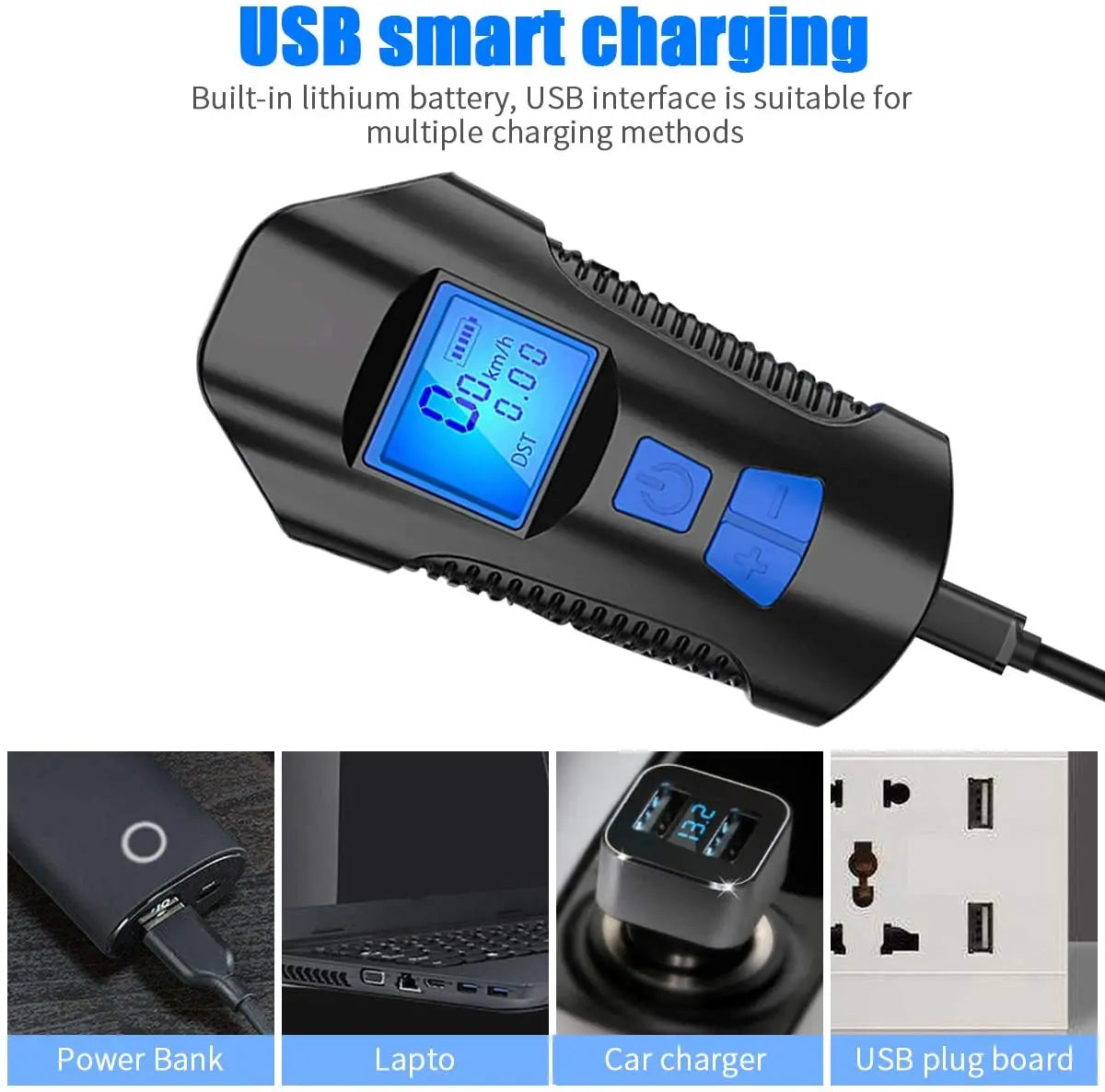 Bike Light Set,Bicycle Headlight with Horn and Speedometer Odometer,USB Rechargeable Bike Front Light and Tail Light
