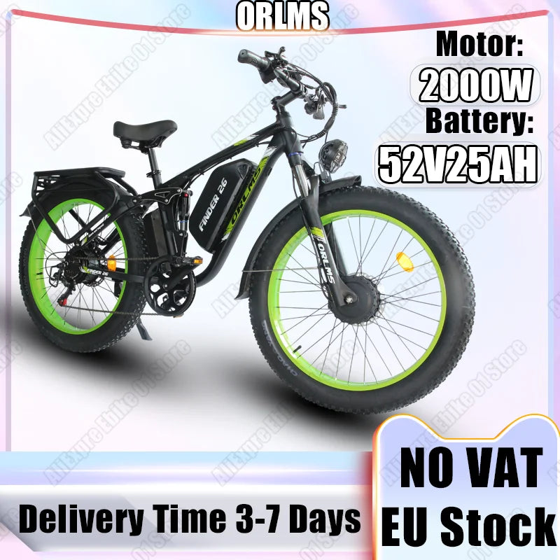 ORLMS V3 Electric Bike 2000W Dual Motor 52V25AH Lithium Battery Adult City Electric Bicycle 26*4.0 Inch Fat Tire Mountain E-bike