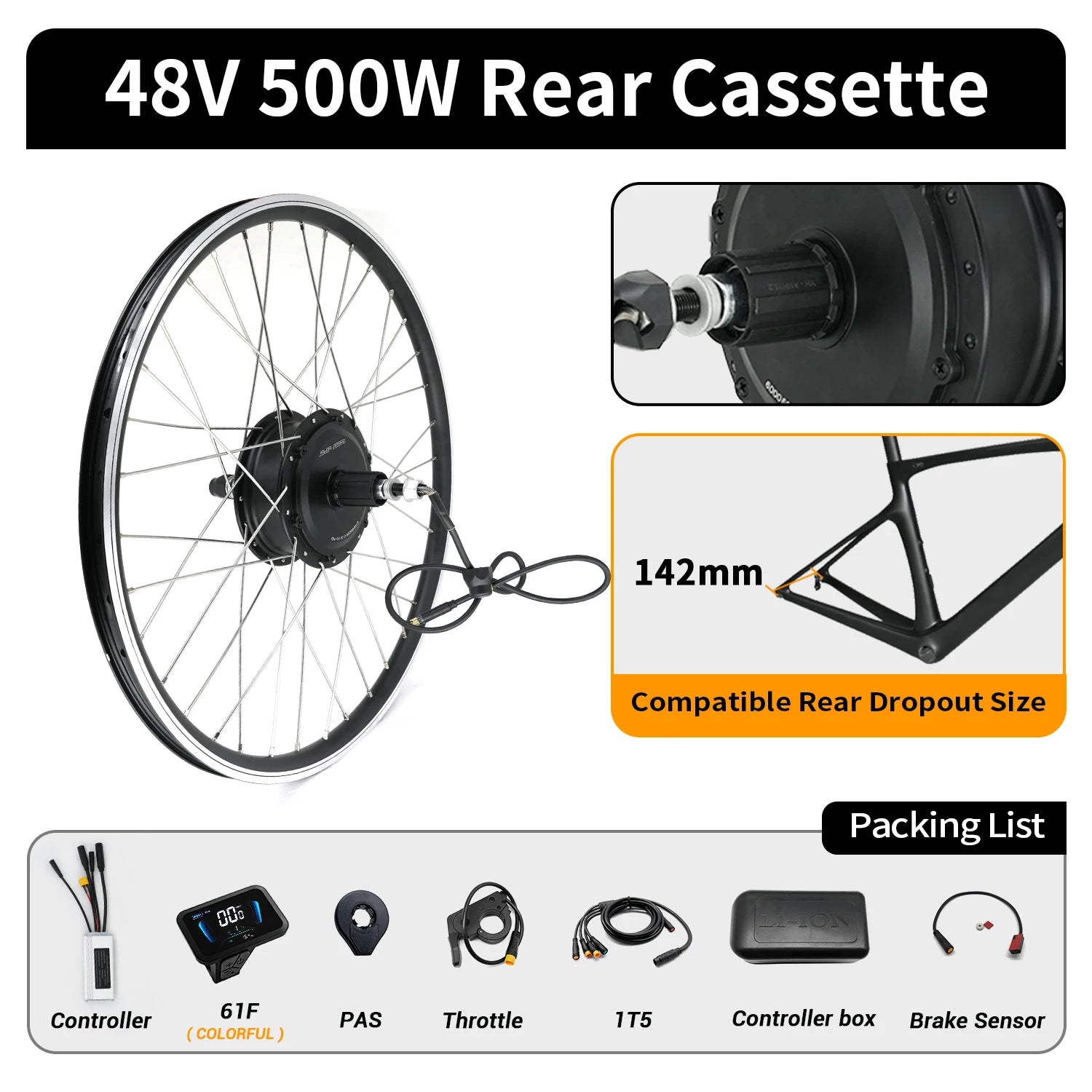 E Bike Conversion Kit 48V 1500W 1000W 36V 250W 500W Front Rear e-bike E Bike Wheel Hub Motor Electric Bicycle
