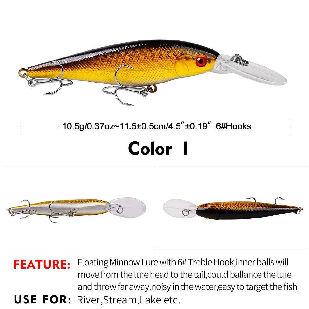 PROBEROS 1PCS Minnow Fishing Lure 11cm 10g Floating Hard Wobbler Bait Crankbait Carp Striped Bass Pesca Fishing Tackle SwimBait