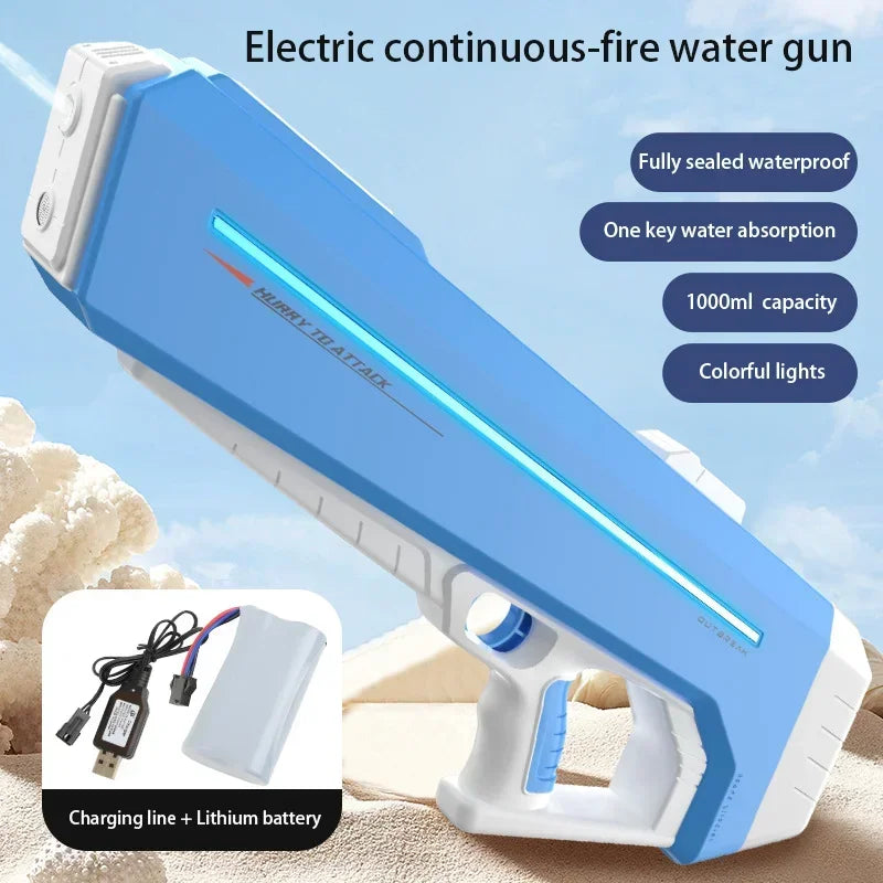 Super Burst Automatic Water Gun Toy, 2024 NEW LED Large Capacity Electric Shooting Water Gun Outdoor Swimming Pool Adult Gifts