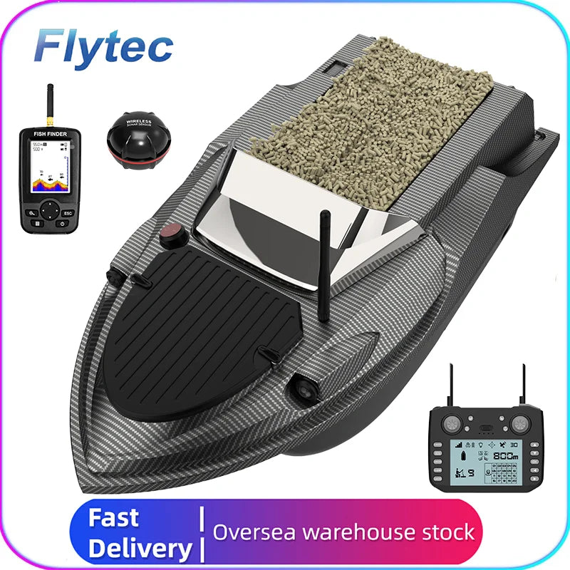 Flytec Official Store V080 Sonar GPS Bait Boat 12V 3KG 800M 180Points Auto Cruise Feeding Trawler RC Bait Boat with Fishfinder