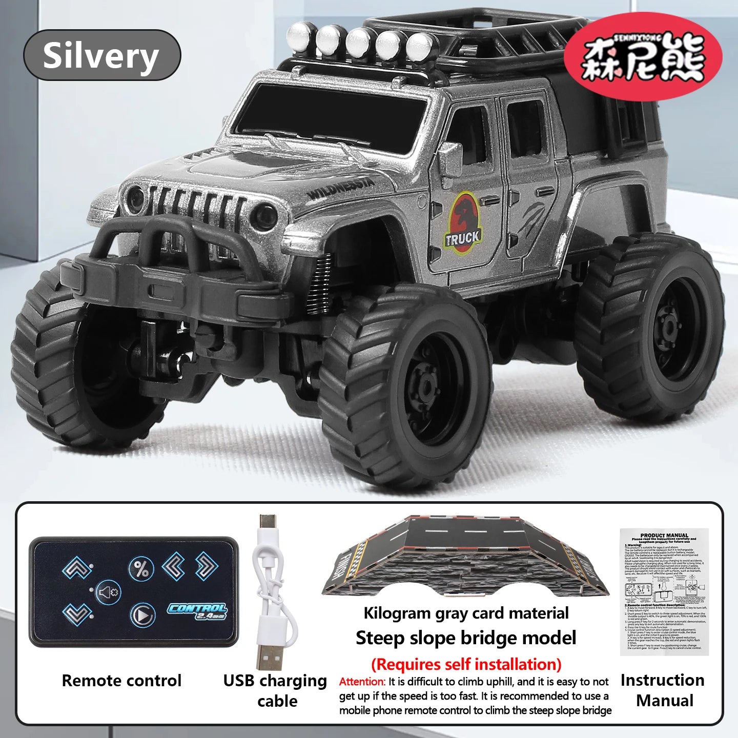 SENNIXIONG 1:64 MINI Alloy Electric Remote Control All Terrain Vehicle Light Climbing Truck Toy for Children Gift