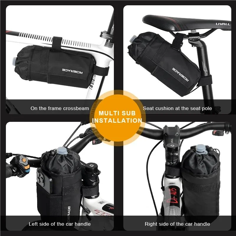 RIDERACE Bike Water Bottle Carrier Pouch Portable MTB Road Cycling Insulated Kettle Bag Riding Equipment Bicycle Handlebar Bag
