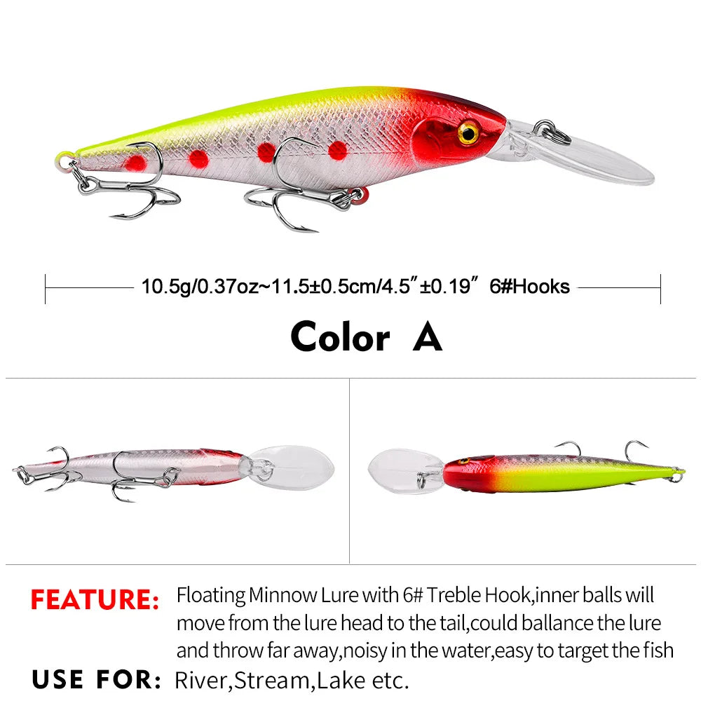 PROBEROS 1PCS Minnow Fishing Lure 11cm 10g Floating Hard Wobbler Bait Crankbait Carp Striped Bass Pesca Fishing Tackle SwimBait