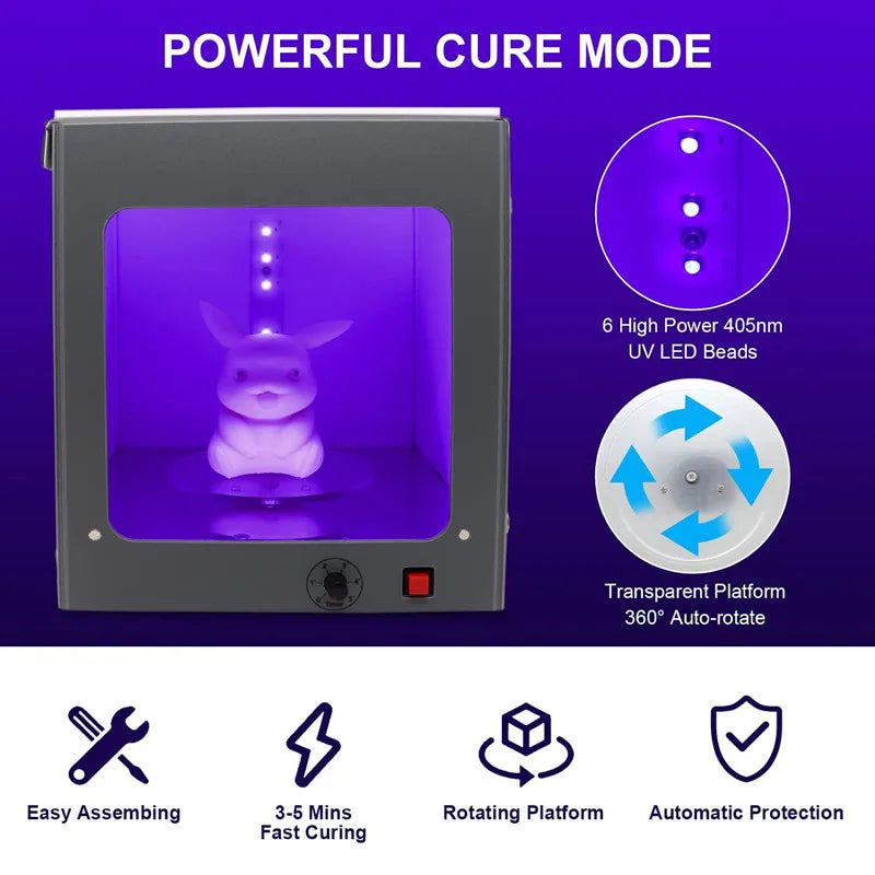 UV Resin Curing Light Box for LCD SLA DLP 3D Printer Model with Electric 360°Turntable, Adjustable Timer, Intelligent Protection